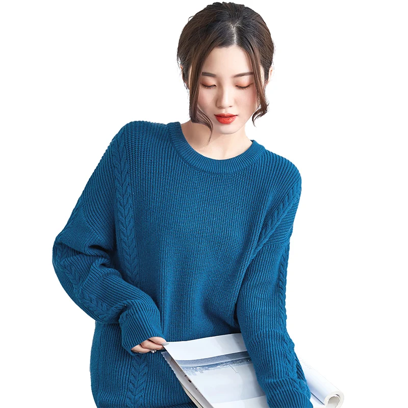 Женский Однотонный свитер с круглым вырезом, Женский вязаный хлопковый пуловер, свитер, трикотажная одежда