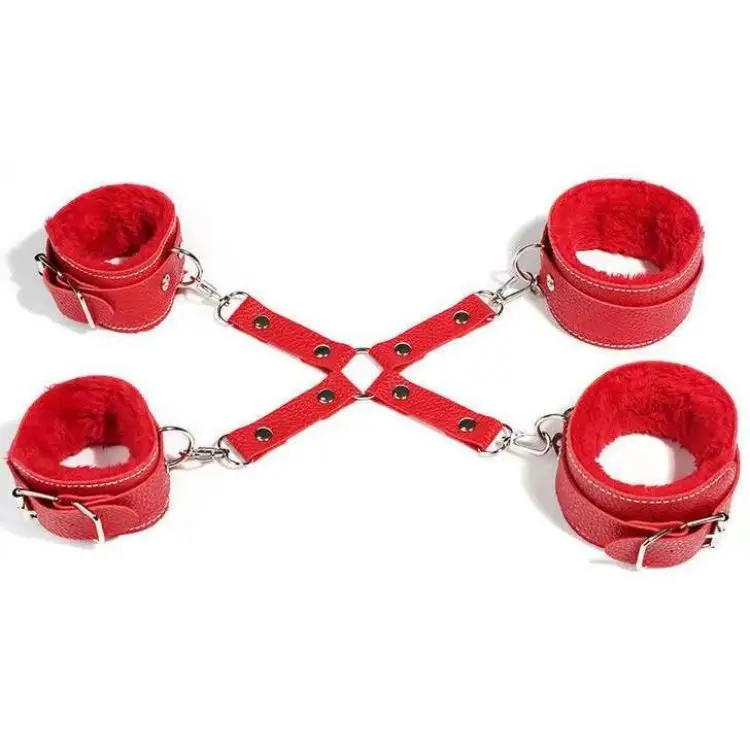 Leather Lint Bondage Metal Porn Handcuffs Backhand Restraint Hands And Feet Cross Buckle Sex Toys Sm Products