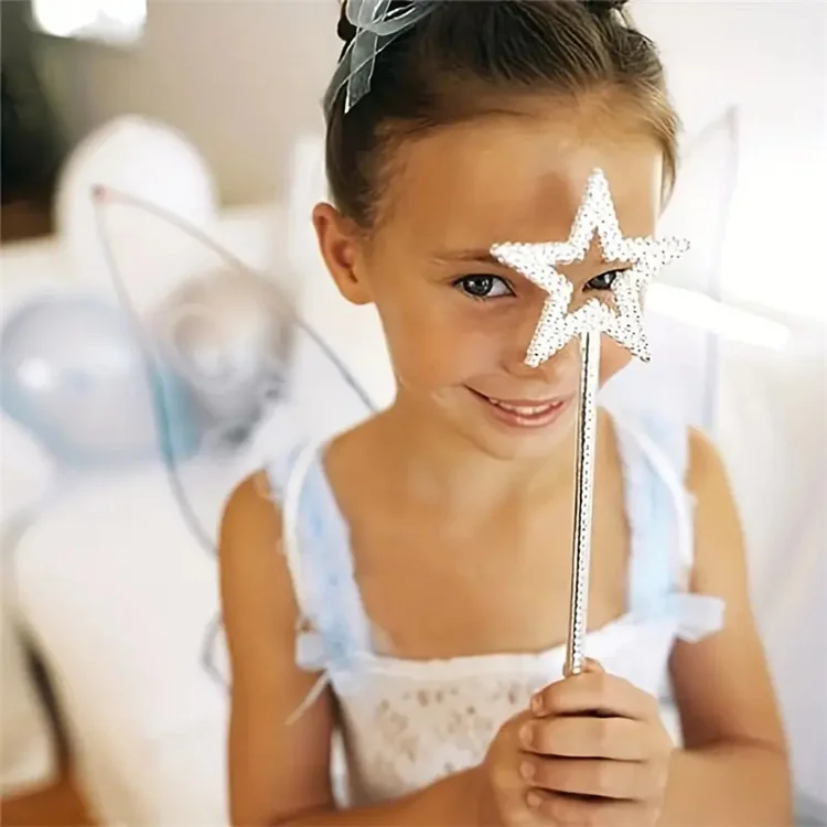 Silver Star Plastic Magic Wand Angel Fairy Princess Stick Props Star Magic Wand for Halloween Birthday Party Decorations