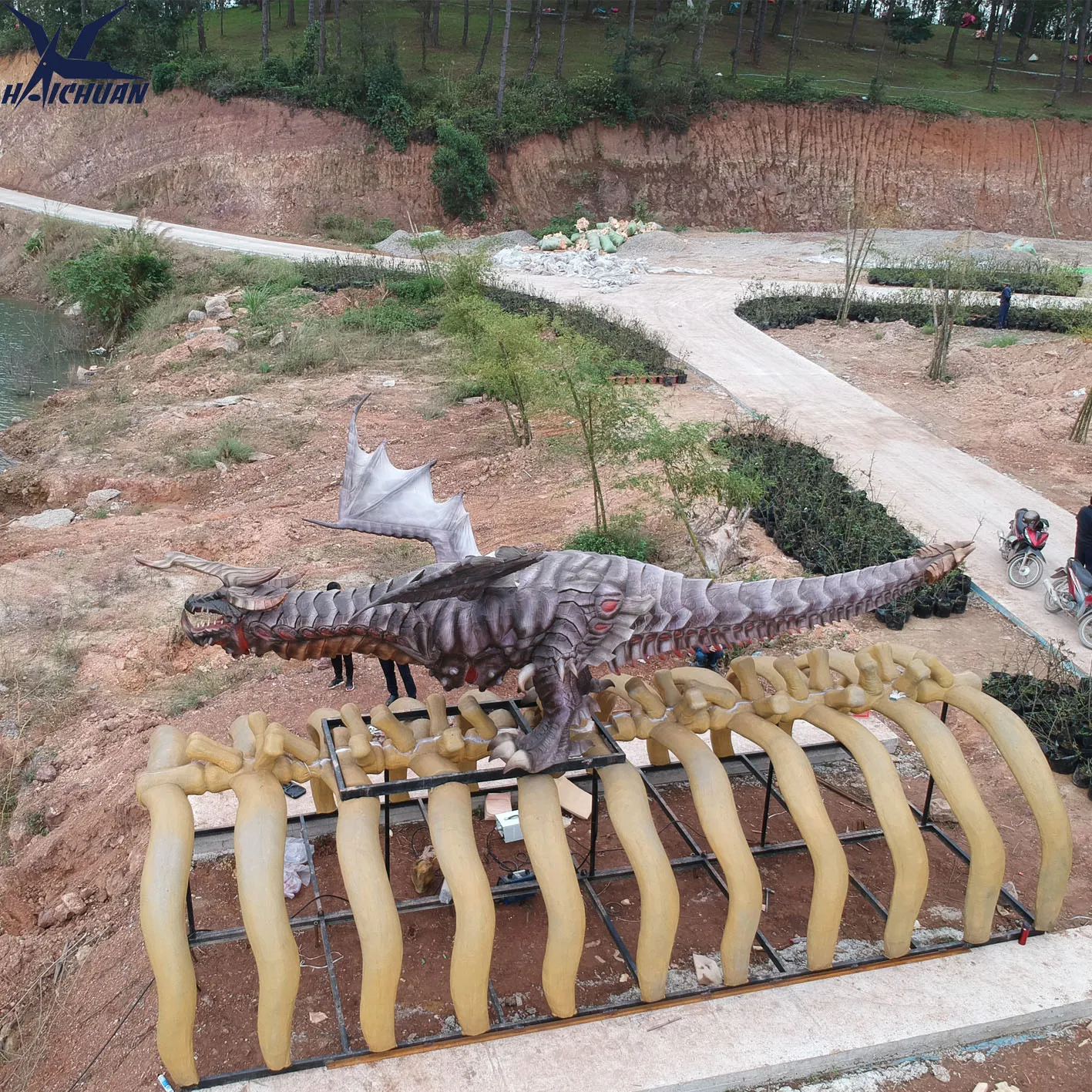 Haichuan Very Realistic Large Robot Dragon Real Animatronic Flying Dragon Models for sale