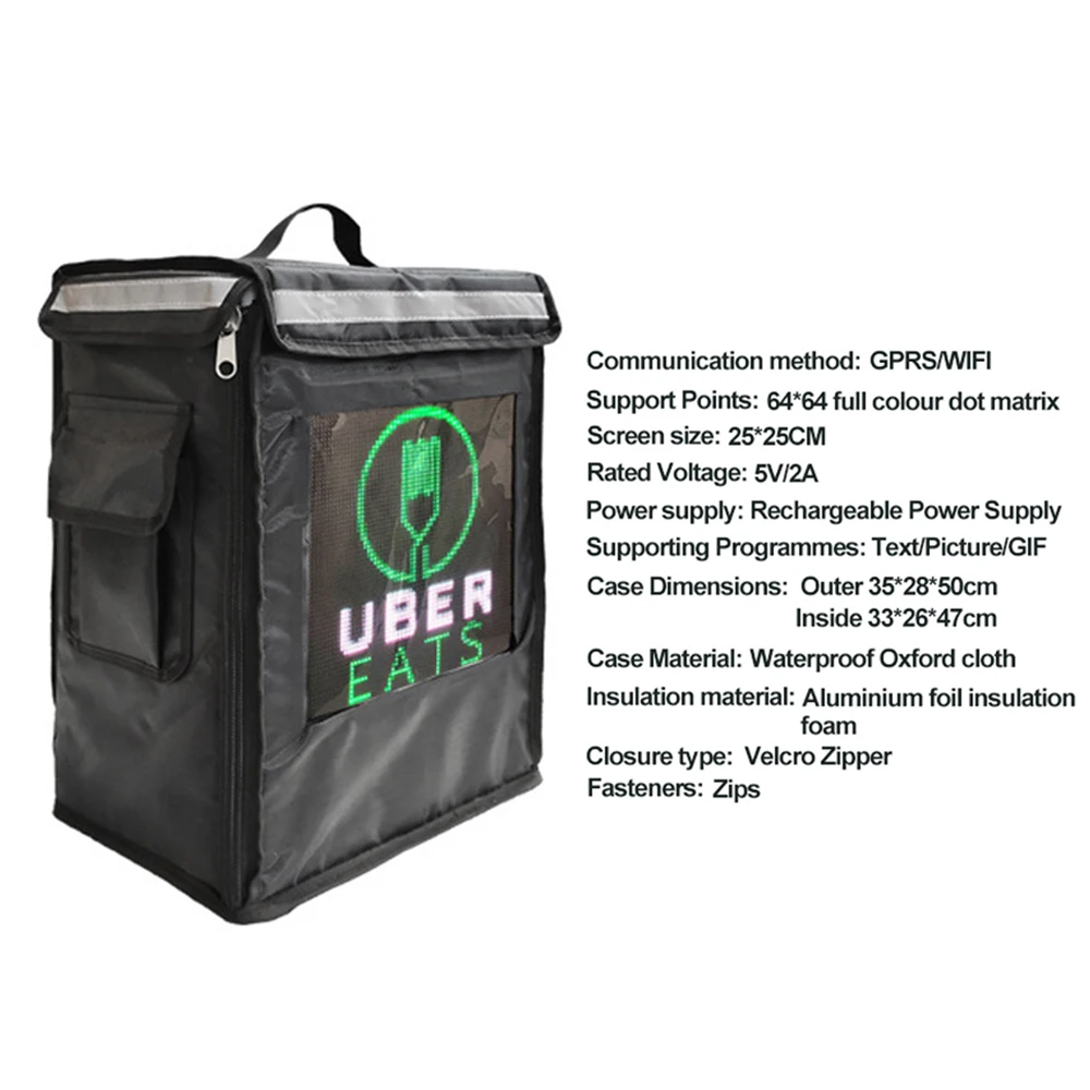 Led Display Screen Smart Advertising Take Away Backpack Led Dynamic Display Takeout Box Outdoors Waterproof Delivery Box Factory