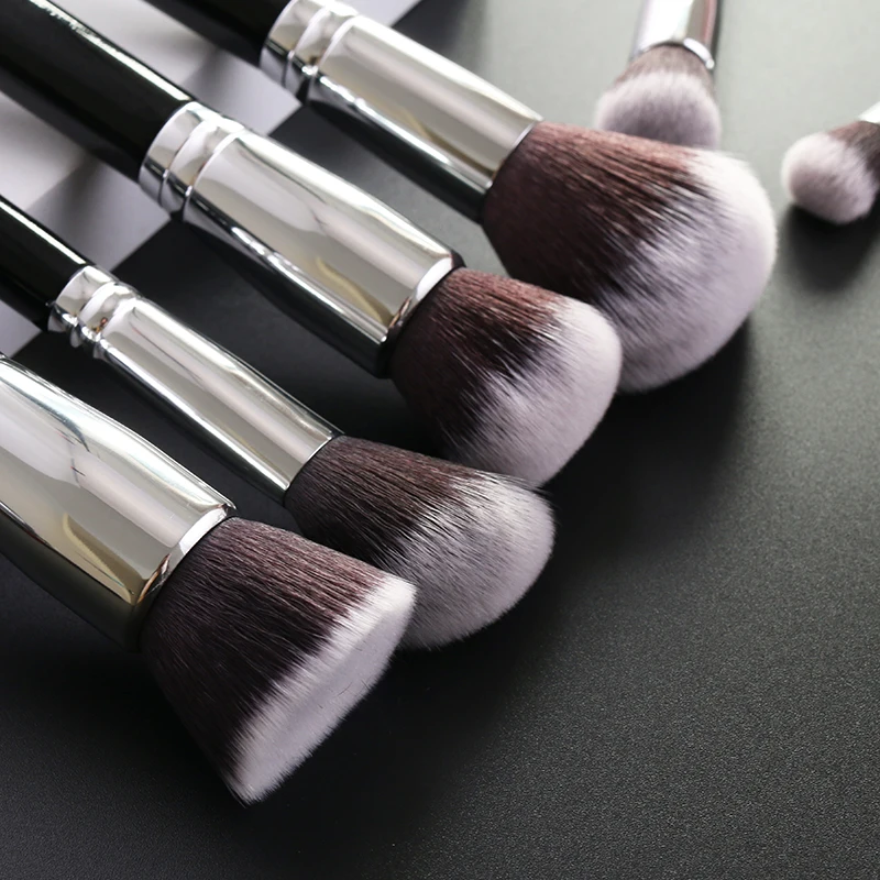IPRESTA high quality 15pcs makeup brush set with luxury shiny black handle foundation highlight eyeshadow eyebrow brush