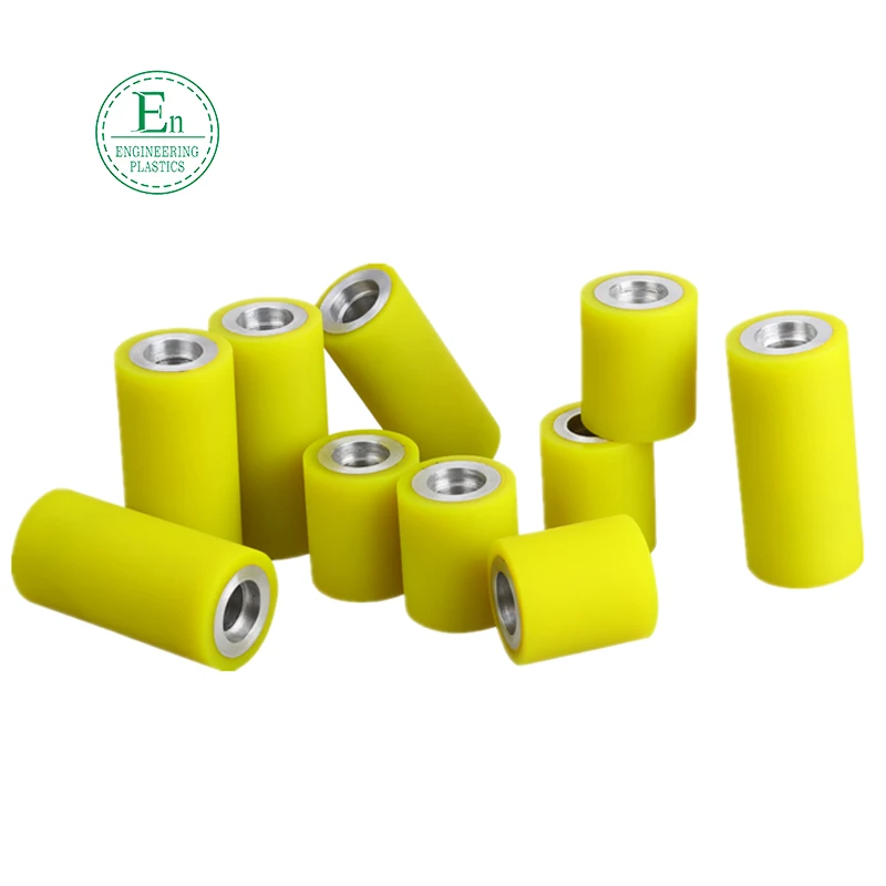 Yellow rubber roller custom wear resistant nylon products roller printing machine spare parts PU guide roller