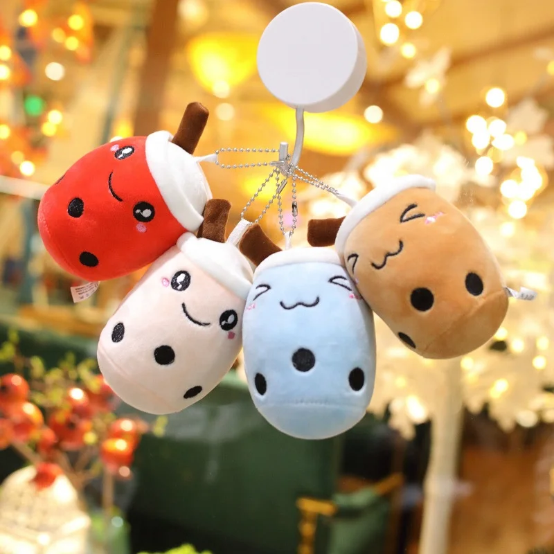 custom cute 12cm plush toy key chain pear milk tea stuffed keyring bag boba keychains pendant comfort doll