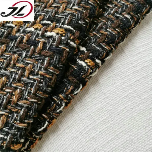 China factory yarn dyed brown black tweed woolen fabric for overcoat