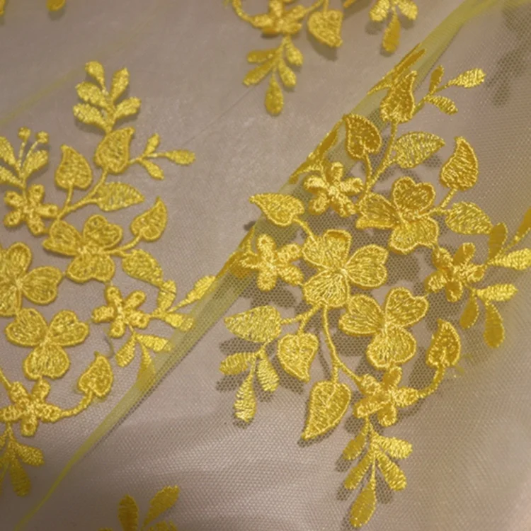  Top quality red flat flower embroidered tulle mesh embroidery fabrics for women