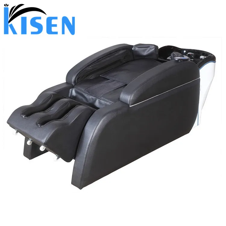 Kisen hot sale semi auto shampoo bed massage human touch beds hair washing electric chair with basin for salon barbershop use