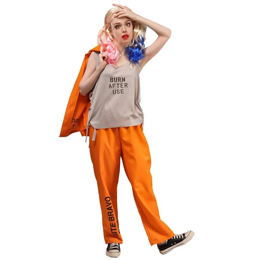Orange Inmate Cosplay Jumpsuit Halloween Party Costume Uniform Set for Male and Female Couples Anime Style party novelties