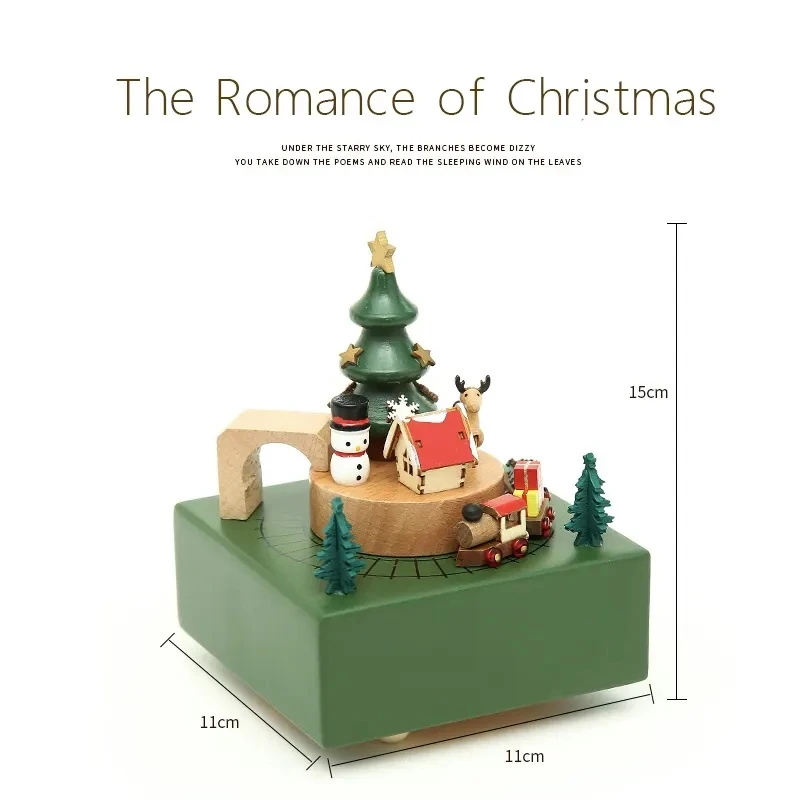 Christmas Train Ornaments Wooden Rotating Music Boxes Gifts