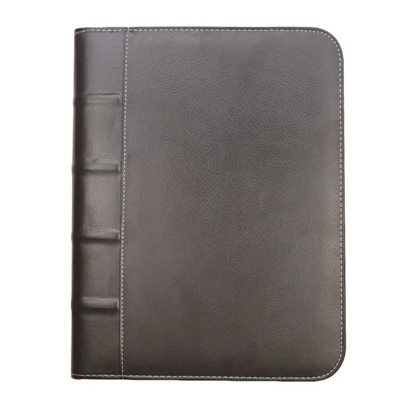 Wholesale PU Zipper Brief case with a calculator Conference Folder.cheap Zipper Multi-function multi-card notepad