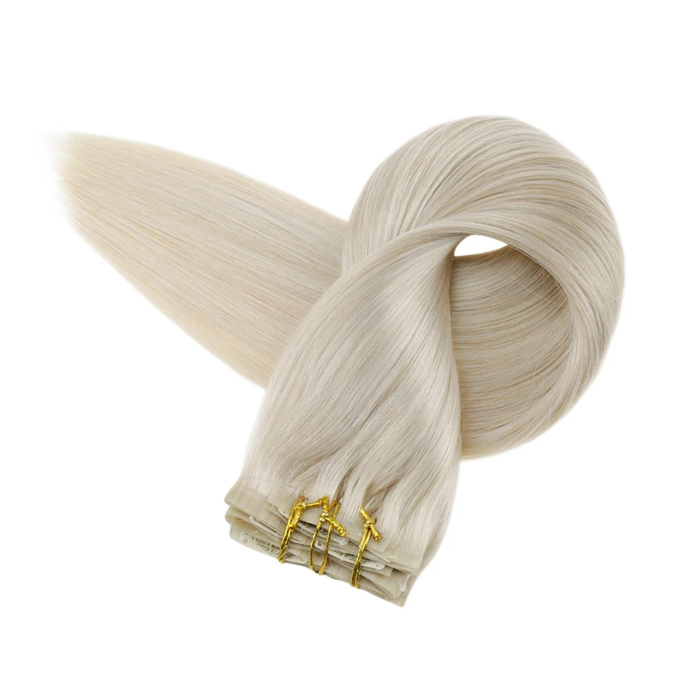 Full Shine PU Clip Hair extensions #60 Platinum Blonde Remy Human Hair Seamless Clip in Cambodian Human Hair Extensions