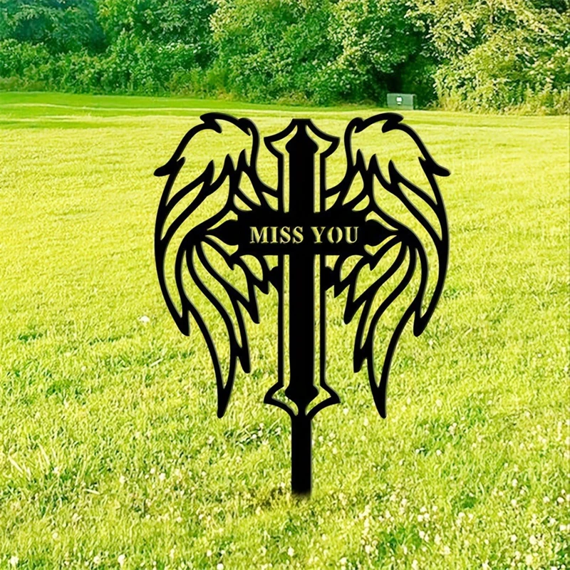 Wholesale Metal Heart Shaped Insert Memorial Grave Marker Cross Memorial Plate Stake Garden Cemetery Yard Signs