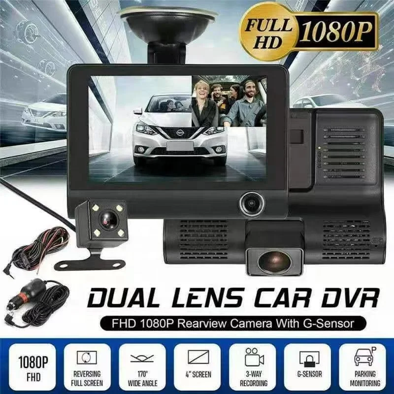 Three Cameras dashboard Camera car Black Box Dash Cam Video Recorder Car DVR With