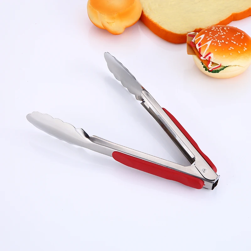 Serving Bread Clip Silicone Kitchen Tong Accessories Plastic Handle Mini Buffet Heat Resistant Stainless Steel Food Tongs