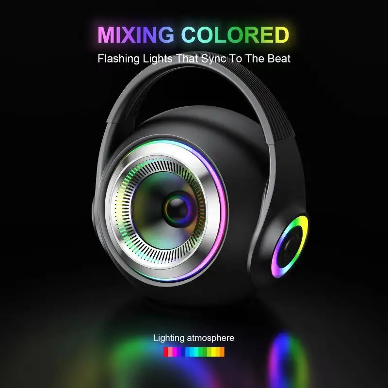 Factory Indoor Outdoor Speaker with Handle Speaker LED Colorful Light Surround Sound Wireless Built-in Mic Speaker