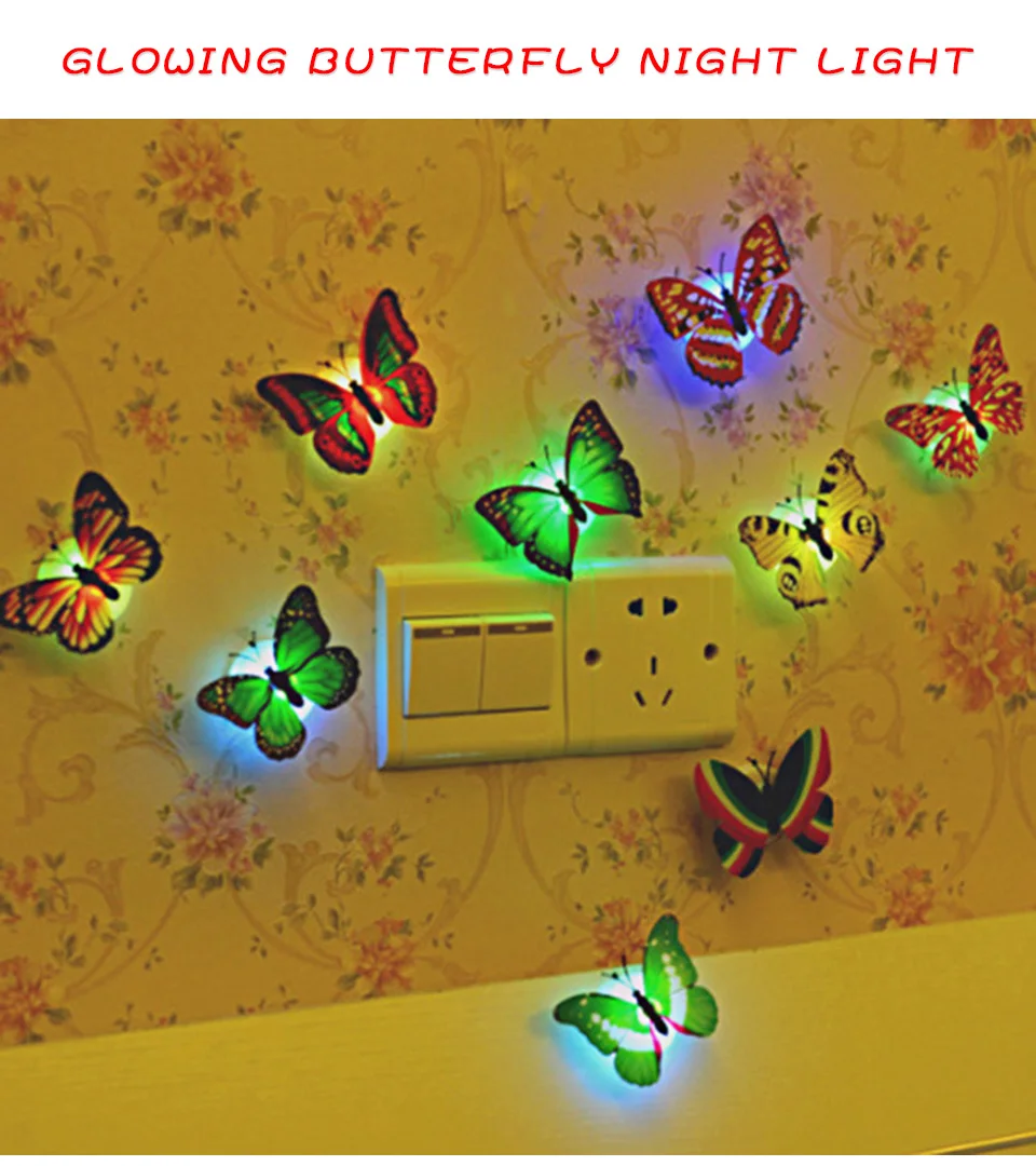 LED Butterfly Decoration Night Light 3D Butterfly Sticker Wall Light for Room Garden Party Festival