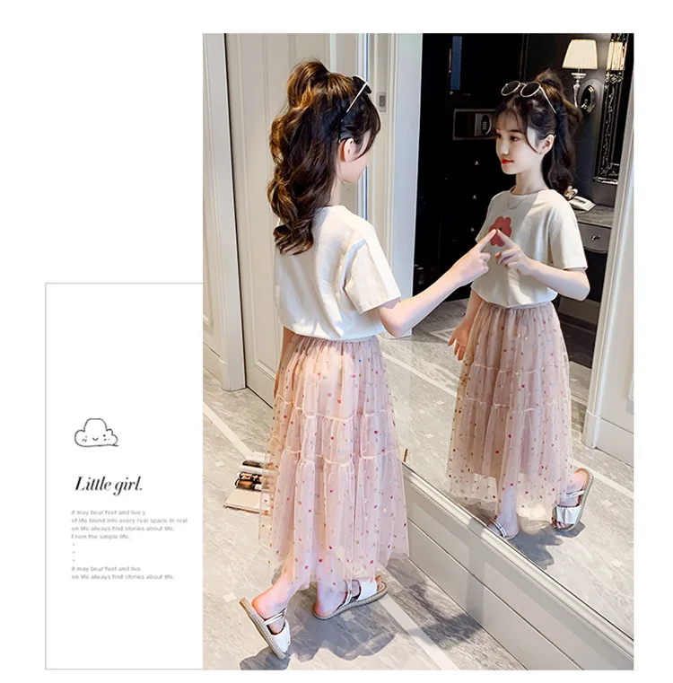 Lovely Fashion Summer 4-13 Years Girls 2 Pcs/Set Party Clothing T-Shirt Short Skirt Suits For Girls