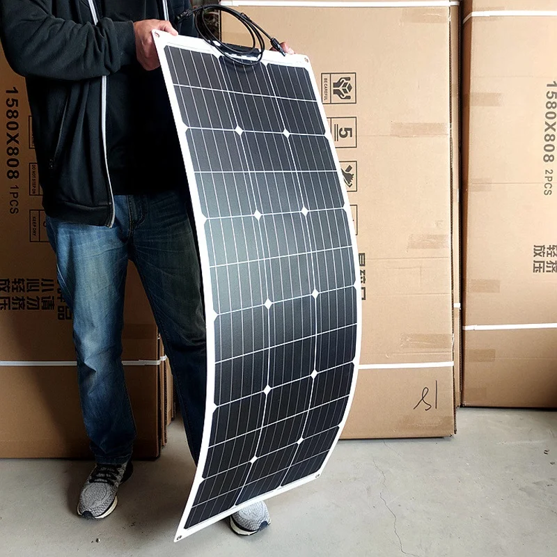 Photovoltaic full black Flexible Solar Panels 50W 100W 150W 200W Paneles Solares Flexibles Film Panel for Car Camping Boat RV