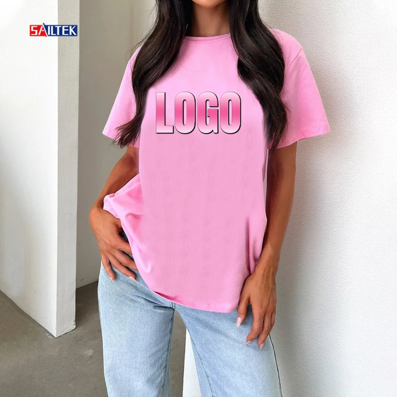 High Quality Pink Ladies Y2k Clothing T-shirt Customized Women Short Sleeve 100% Cotton Pink Shirts For Women