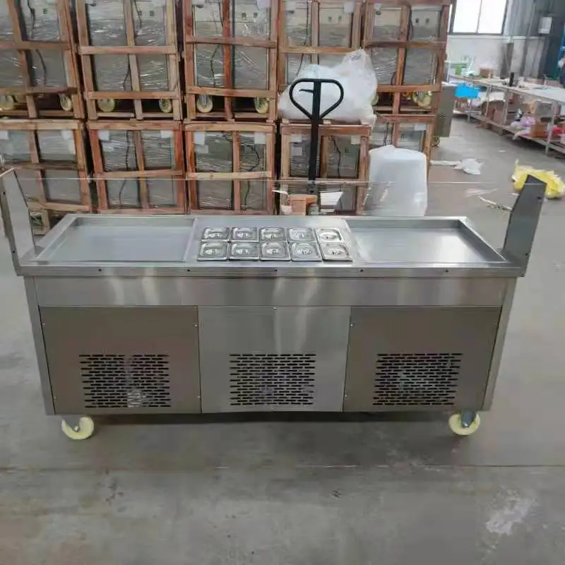 Good Quality Double Square Flat Pan Fried Ice Cream Roll Machine Frozen Yogurt Machine