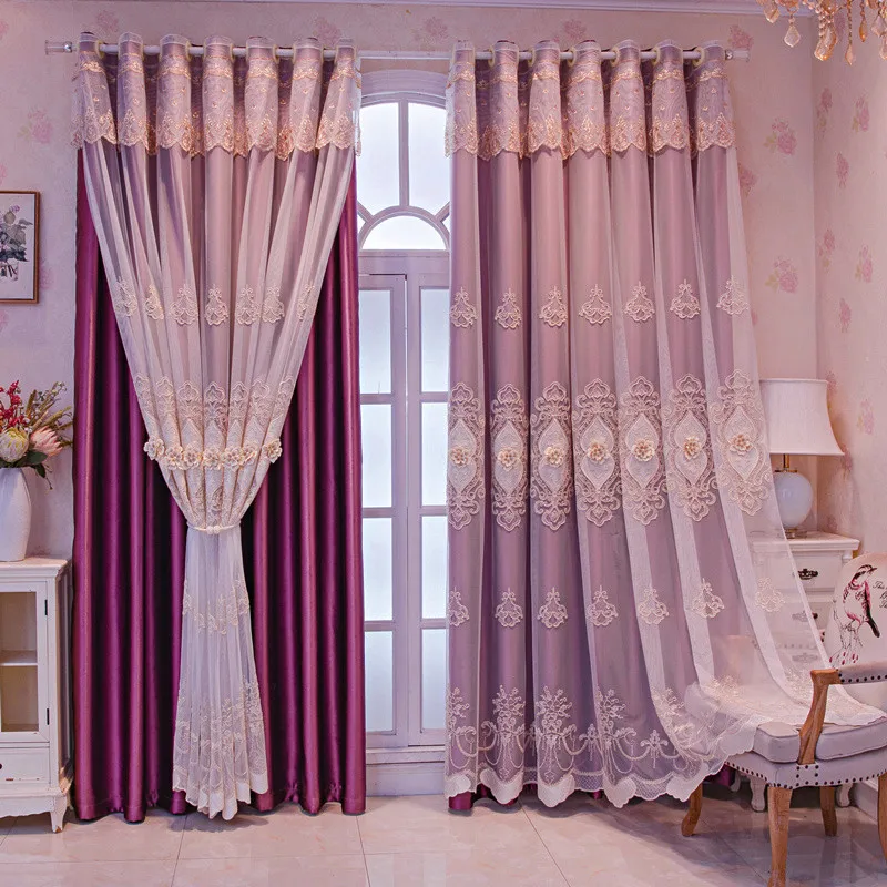 Thickened curtains double layer embroidered cloth yarn integrated Nordic simple blackout living room