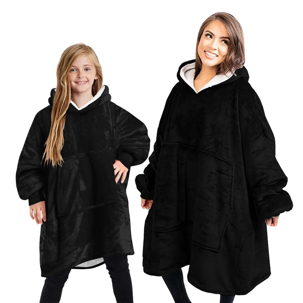 Best selling solid color adult children winter home warm lamb wool comfy blanket hoodie thick