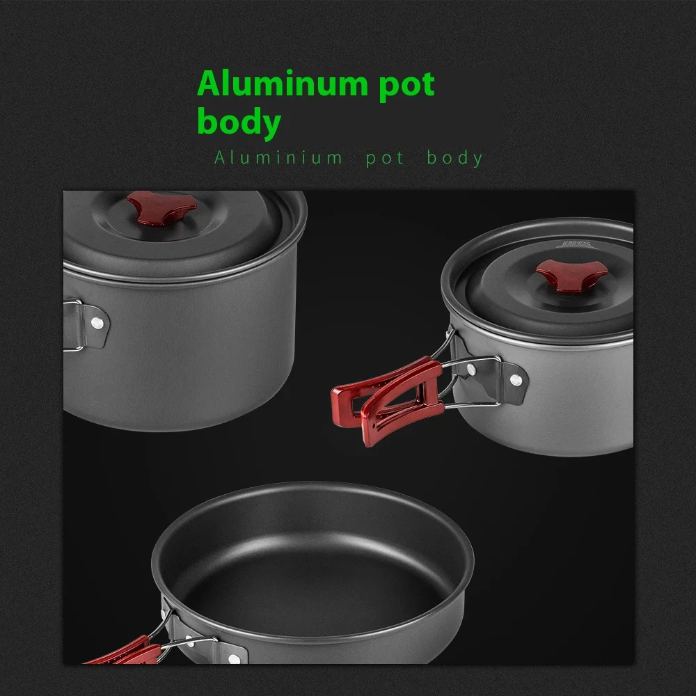 Lightweight, portable, compact camping equipment, cookware set, cooking pots, ladles, pots, stoves set, hiking backpacks,