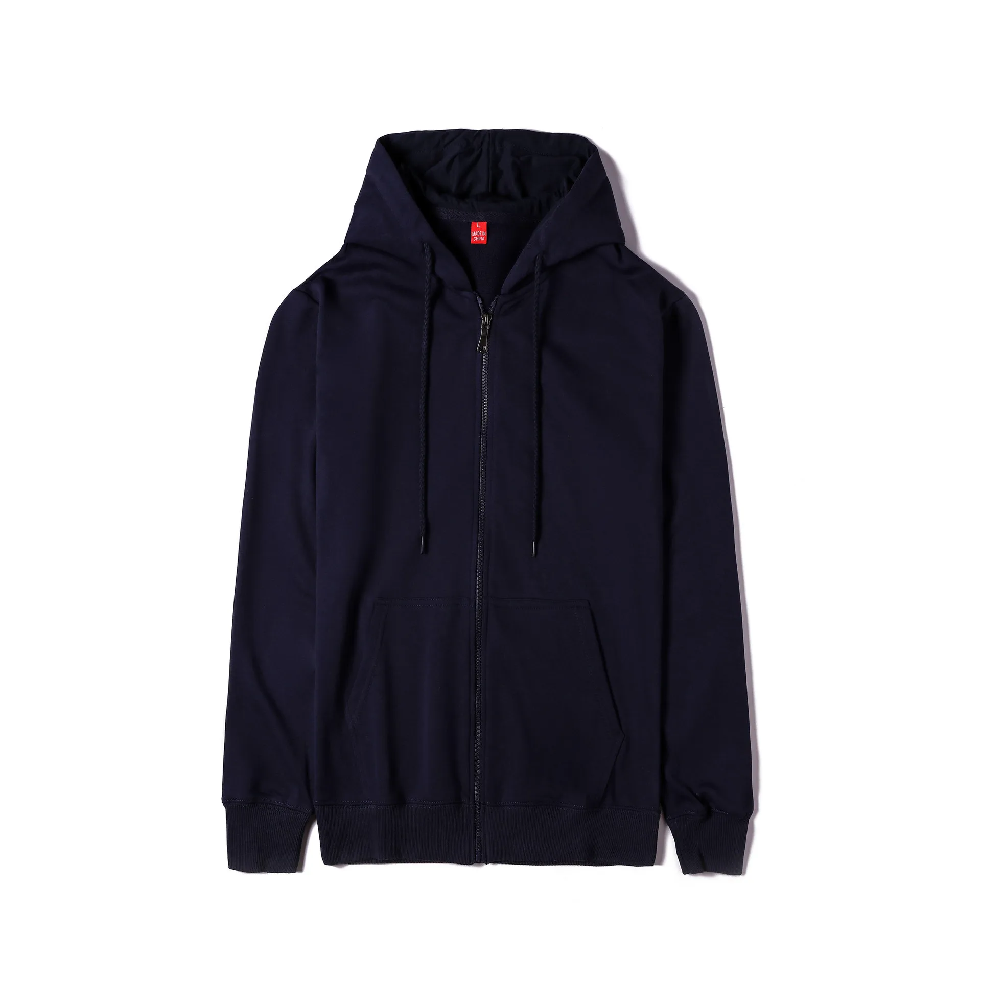 New autumn popular full zip black hoodie men sweater solid color cardigan jacket custom logo