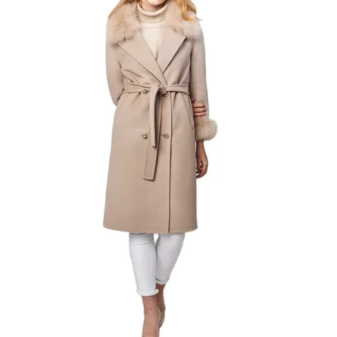2023 Professional Manufacturer Alpaca Mixed Fabric Luxury Real Fur Custom Double-faced Wool Cashmere Coat Women