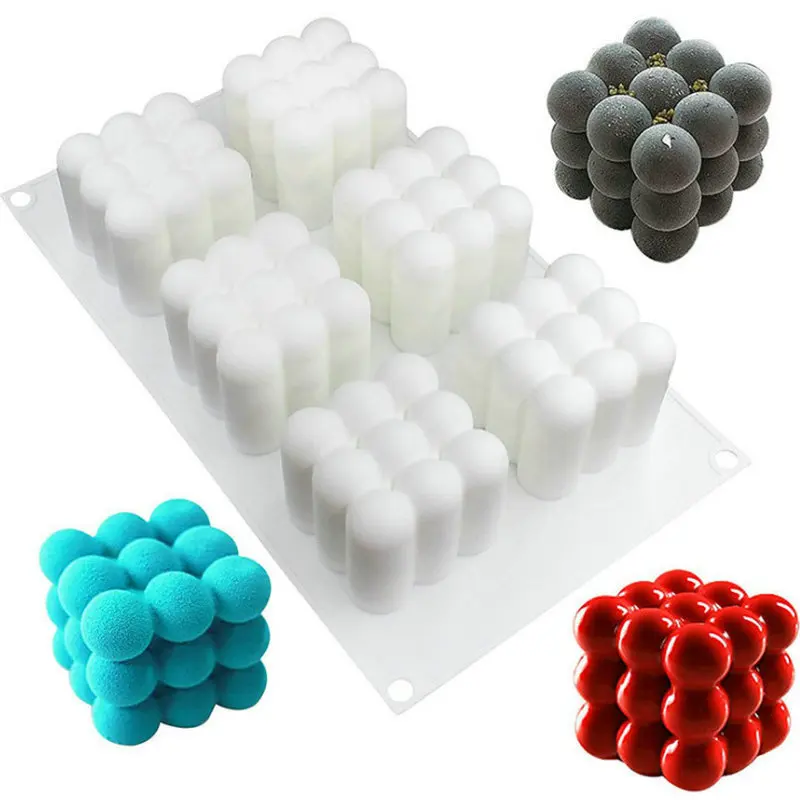 6 Cavity Mousse Cake Molds 3D Magic Square Bubble Cube Silicone Candle Mold