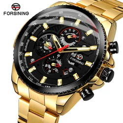 Forsining Stainless Steel Automatic Mechanical Skeleton Men Wrist Watch 30 ATM Male Watches relogio Support Customer OEM