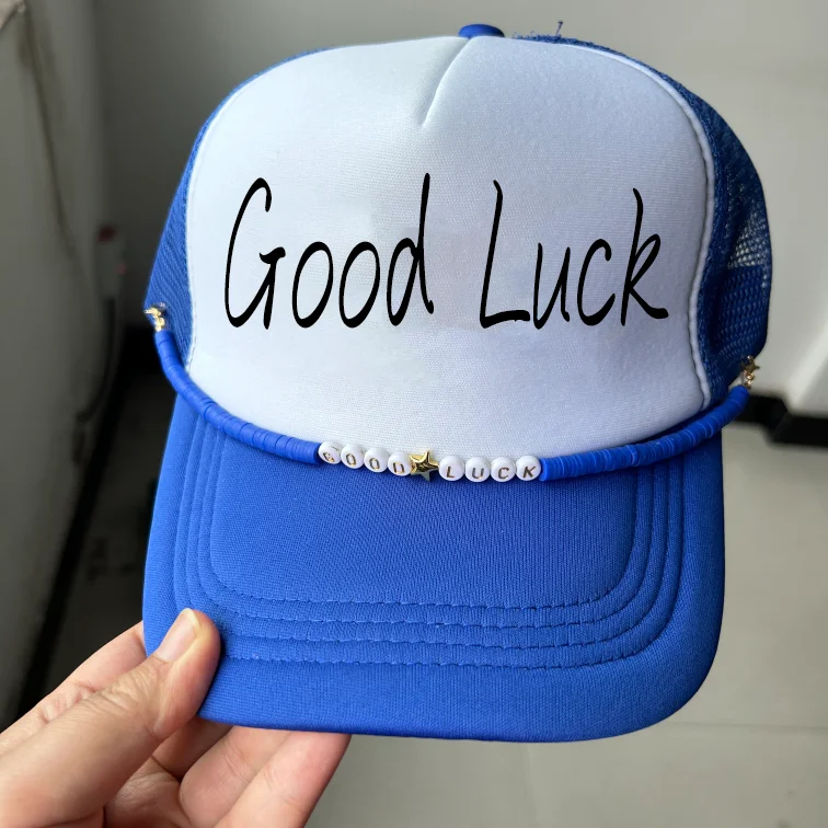 Custom Low MOQ Foam Trucker Hat Summer Mesh Rope Cap Sports Ball Cheerious Good Luck Foam Trucker Hat