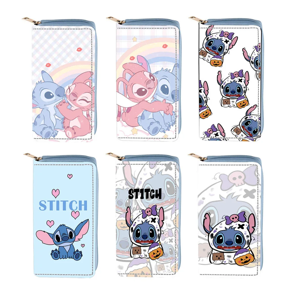 Anime Wallets PU Leather Lovely Cartoon Stitch Zipper Anti-Lost Purse Phone Card Holder Accessories Storage Coin Bag Wallet