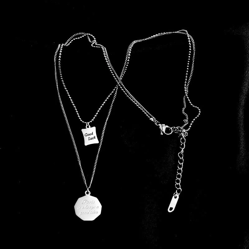 Custom Double Layer Necklace Classic Titanium Steel Pendant Necklace Gold Coin Fashion Necklace for Women Unisex