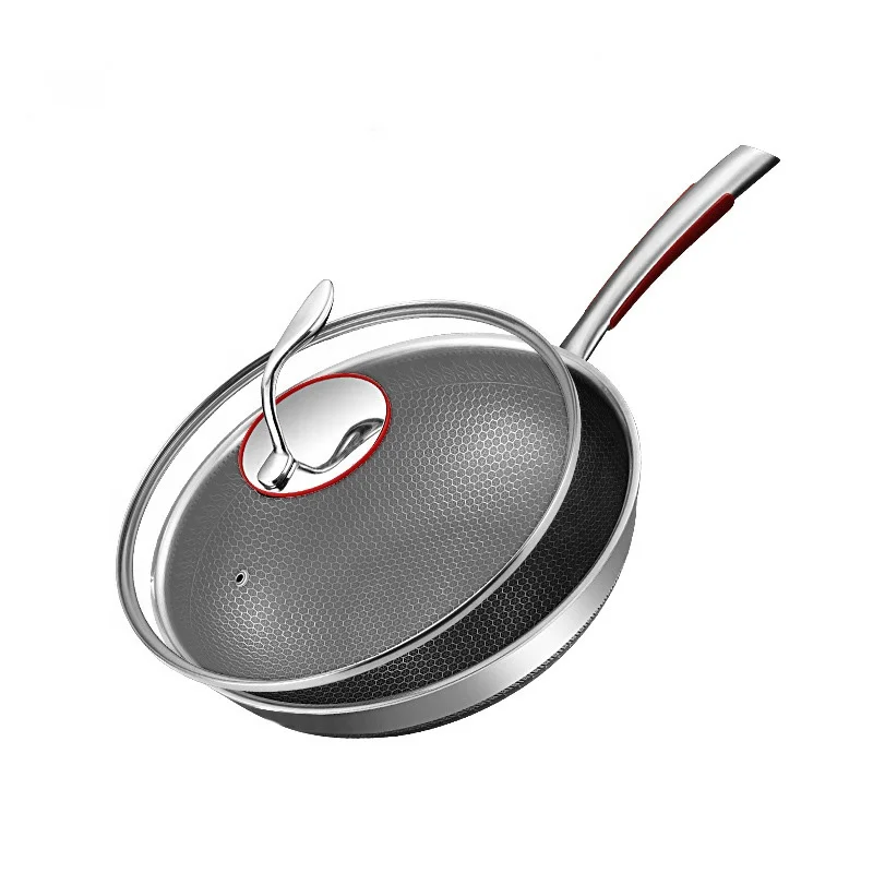 High Quality 316 Stainless Steel Frying Pan Honeycomb Stainless Steel Nonstick Frying Pan with Lid Cookware Cooking Pan