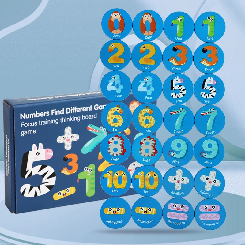 Educational toy Memory Exercise Wood Chip Learning Number Cognition Cartoon Digital Matching Memory Find same toy