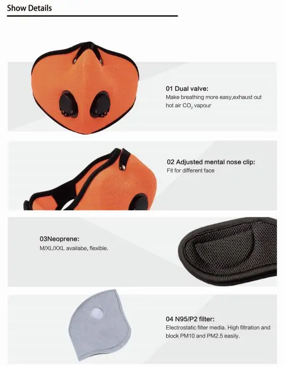 Reusable Washable Cloth Dust Pollution Pollen Purely Air Filter N95 Nose and Mouth Mask with Double Filter