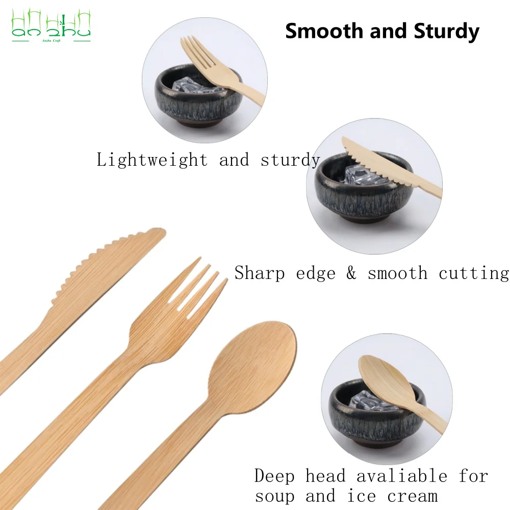 Custom Logo Disposable Bamboo Kitchenware Travel Cutlery Set - Forks Spoons Knives - Eco-Friendly,Biodegradable,Utensils,