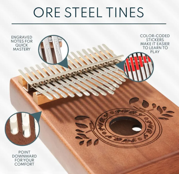 Portable Chocolate Brown Kids & Adults Mahogany Mbira Finger Piano 17 Key Thumb Piano