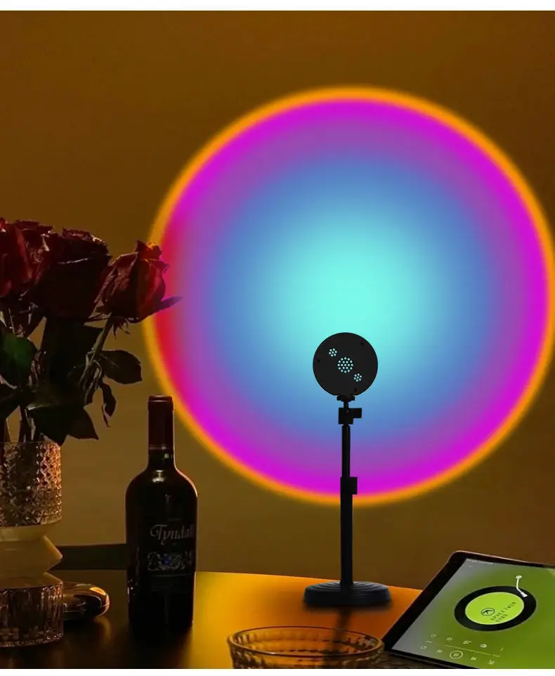 Цветная (RGB) 16 видов цветов романтичный визуальный Радуга НЛО солнце проекции Amazon светодиодный закат светильники с Halo проектор пульт дистанционного