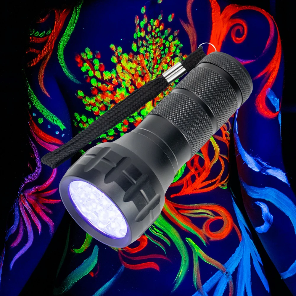 Powerful nail polish curing pet urine detection mini ultraviolet black light 21 led rechargeable 395nm uv flashlight