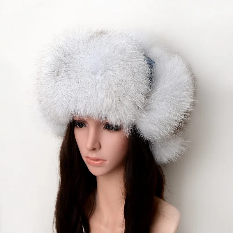 
New Fox Hair Hat Female Winter Thickening Heating Leifeng Hat Ear Protector Fox hair warm hat Ski Thicken to keep warm 