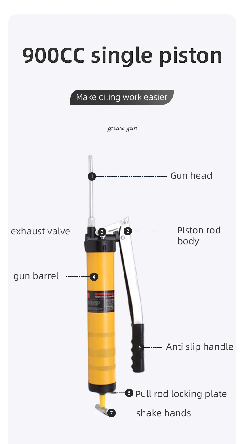 Hand Grease Gun 900CC High Pressure Manual Grease Pump Oil Filling Gun for Maintenance Equipment