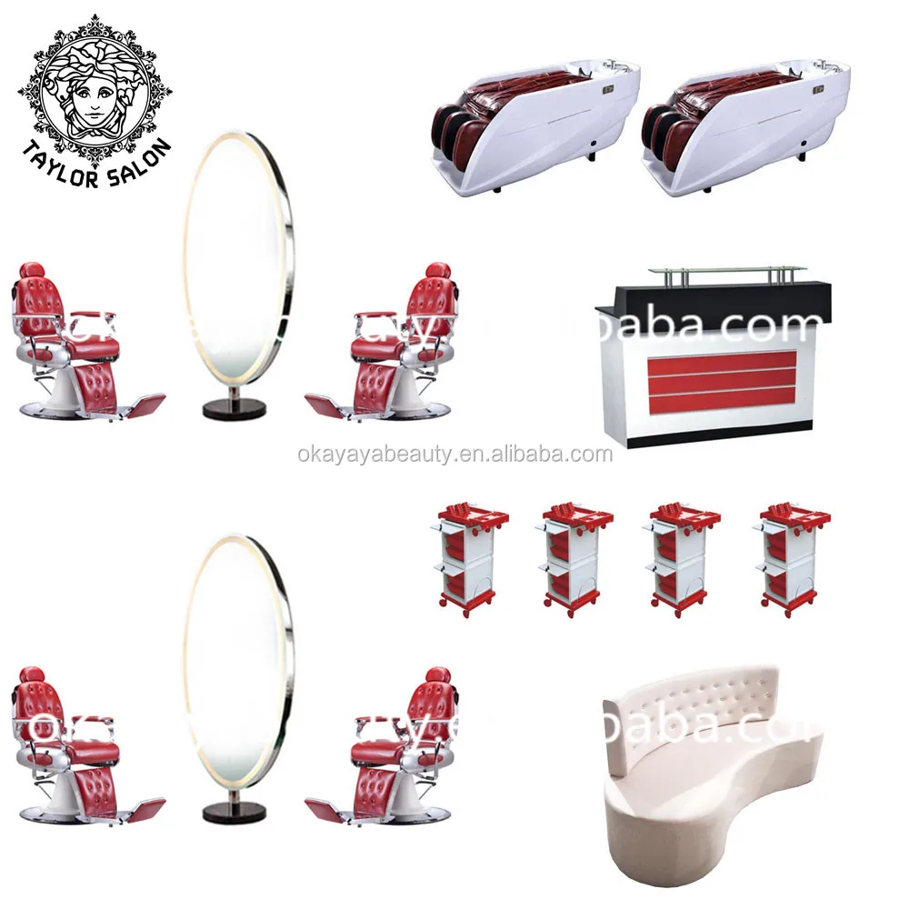 Wholesale barber supplies salon furniture set mirror station shampoo hair stylist chair barber+chairs