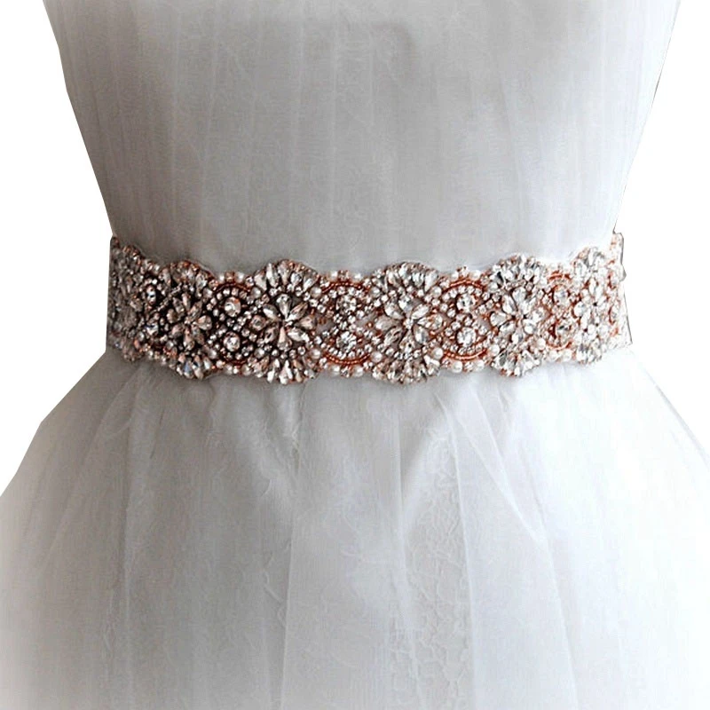 
Hot Sale Pearl Crystal Beaded Flower Bridal Sash Handmade Rhinestone Belt with Ribbon for Bride Bridesmaids formal Dress 