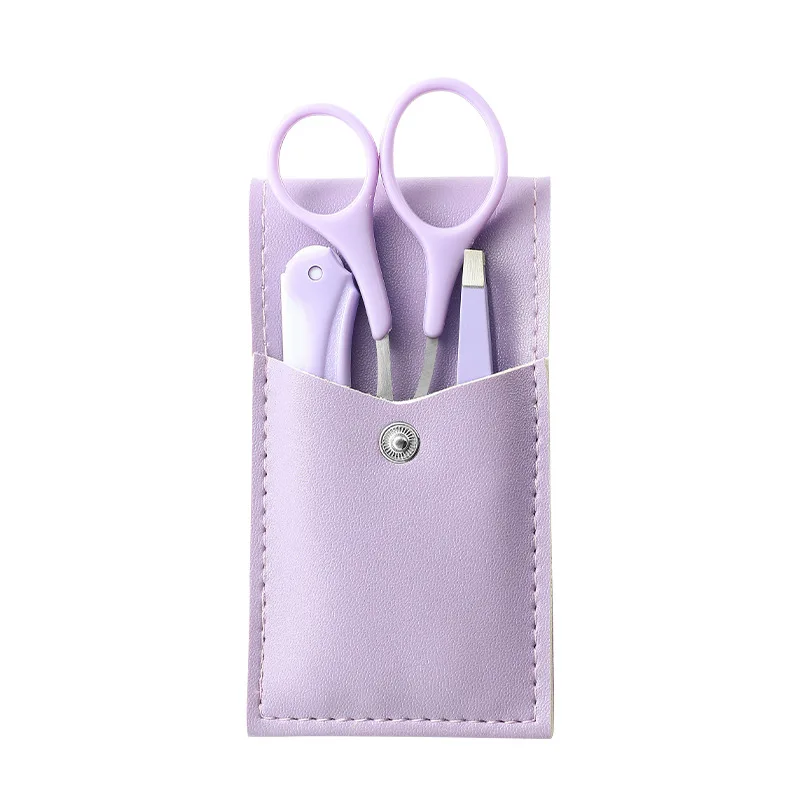 Portable makeup tool tweezers scissors foldable eyebrow shaving razor grooming kit eyebrow trimmer set For women and lady