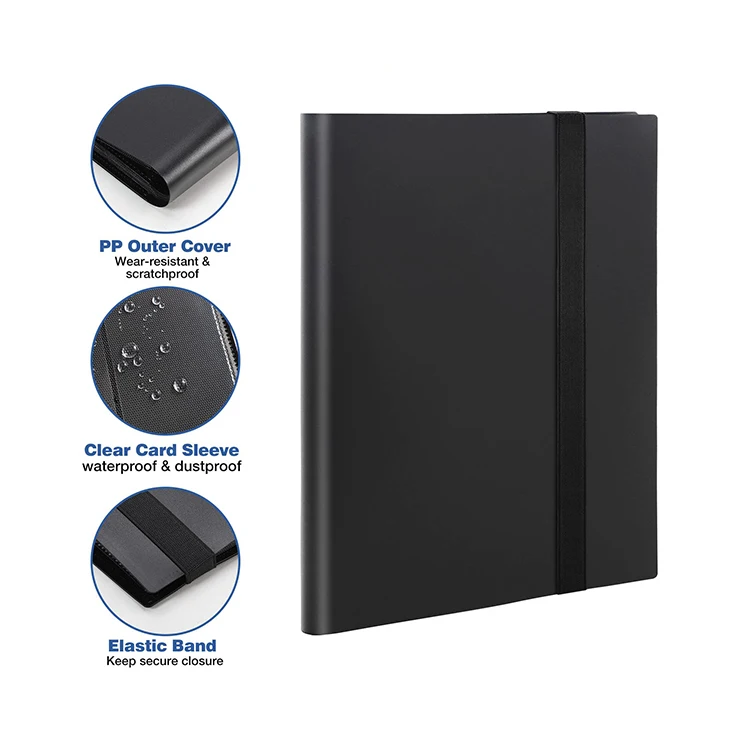 Multiple Colors PP Plastic Trading Game Card Binder with Black Strap 360 Side Loading Album Book for Kids Organization