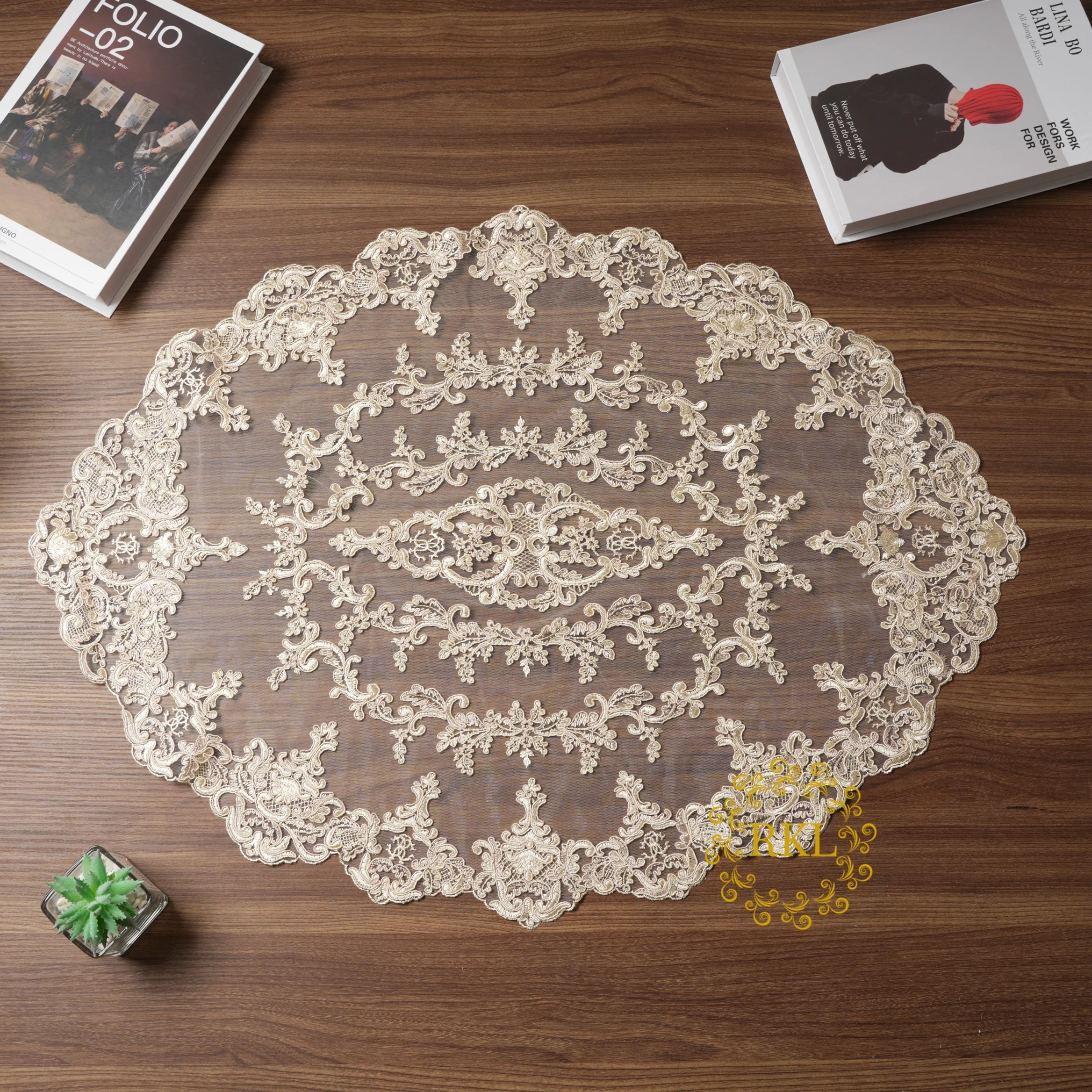 79*60CM Pink Champagne Sequins Edge Polyester Embroidery Lace Trim for Bridal Wedding Gown Costume Design Lace Ribbon