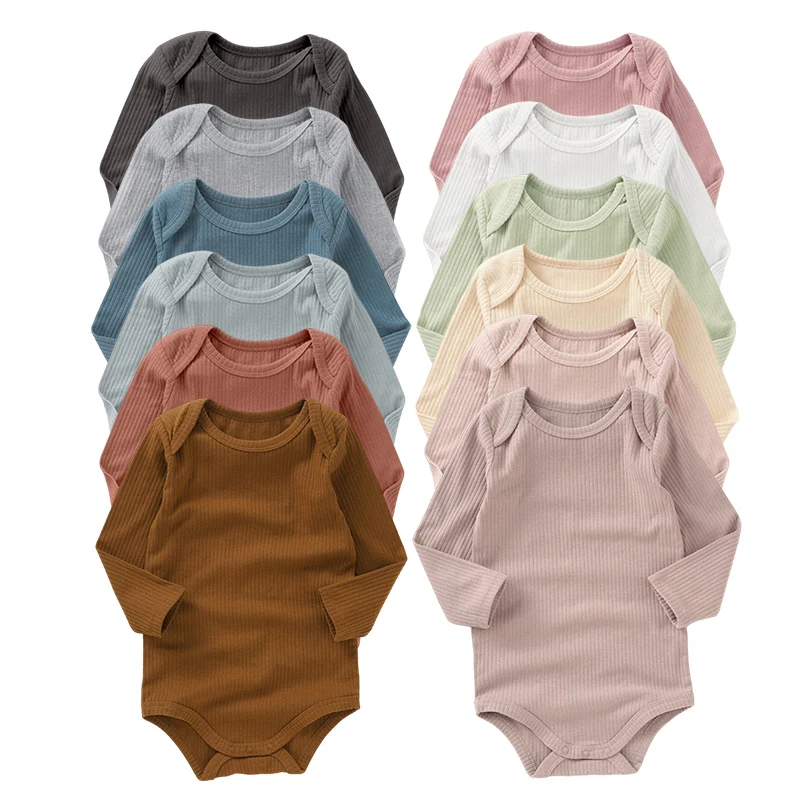Manufacturer Super Soft Sleeve Baby Rompers Solid Ribbed Organic Cotton Sleeve Baby Romper Clothes