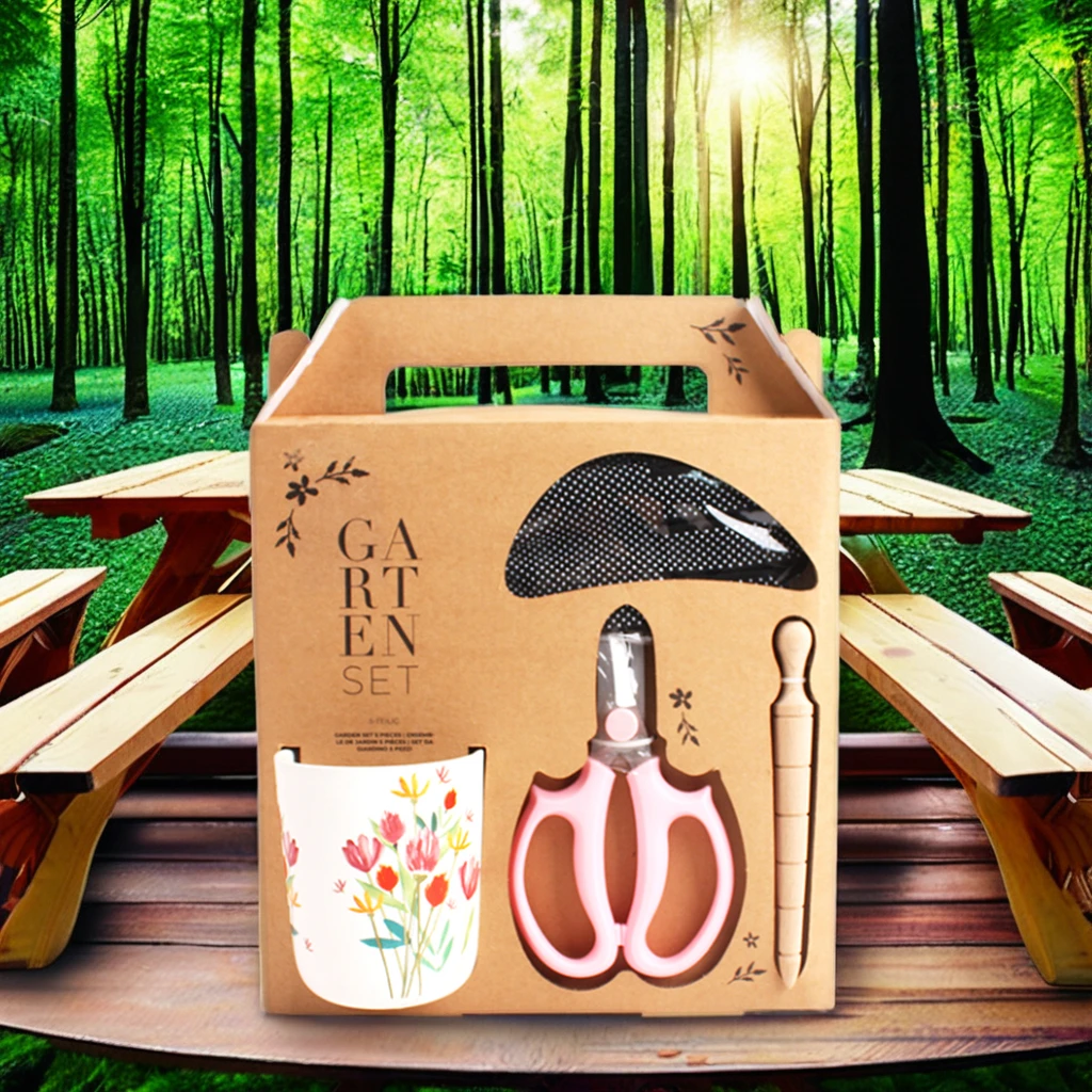Ceramic Pot Tool Set with Gardening Gloves Scissors Wooden Marker Trowel Shovel for Planting and Flower DIY Care